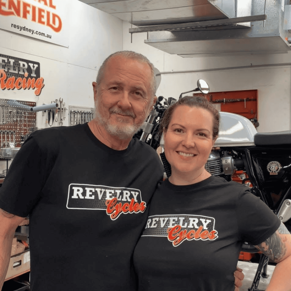 Custom motorcycle repair team at Revelry Motorcycles workshop in Sydney, offering expert bike servicing and repairs.