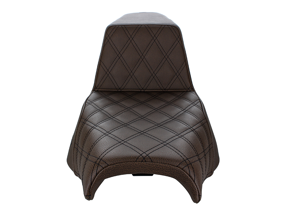 Brown Step-Up LS Dual Seat with Black Double Diamond Lattice Stitch. Fits Softail Street Bob 2018up & Standard 2020up. - Image 2