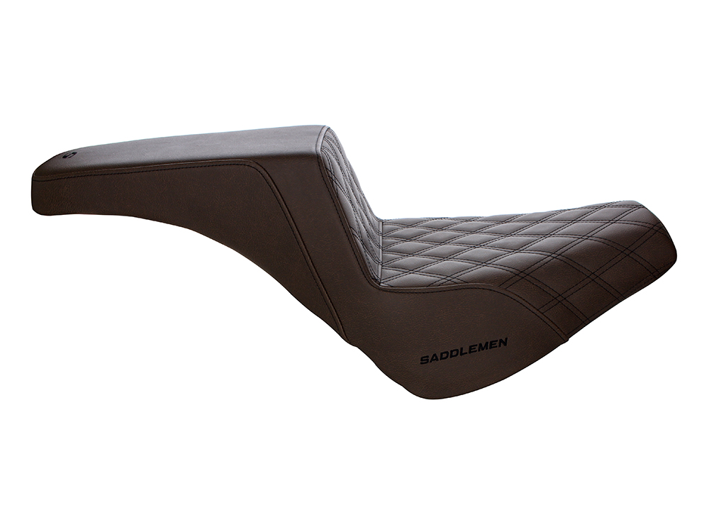 Brown Step-Up LS Dual Seat with Black Double Diamond Lattice Stitch. Fits Softail Street Bob 2018up & Standard 2020up. - Image 3