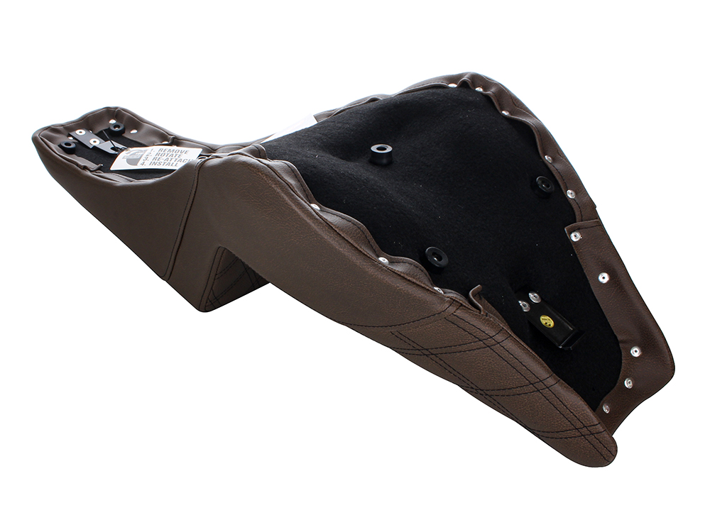 Brown Step-Up LS Dual Seat with Black Double Diamond Lattice Stitch. Fits Softail Street Bob 2018up & Standard 2020up. - Image 4