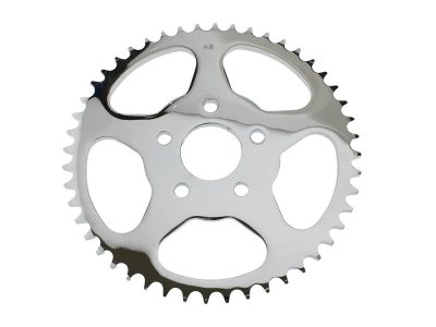 48 Tooth, Flat Steel Rear Chain Sprocket - Chrome. Fits Big Twin 1973-1999 & Sportster 1979-1999.