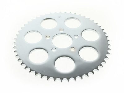 51 Tooth, Flat Steel Rear Chain Sprocket - Chrome. Fits Big Twin 2000up & Sportster 2000-2021.