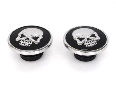 Screw-In Fuel Caps - Chrome & Black Skull. Fits H-D 1982-1995.