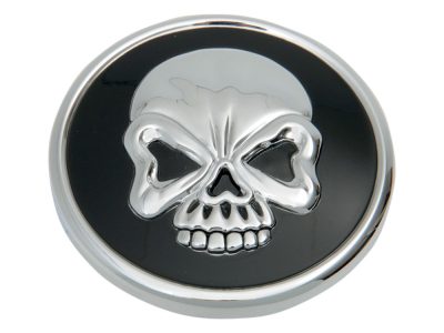 Right Hand Vented Skull Screw-In Fuel Cap - Chrome & Black. Fits H-D Big Twin 1996up & Sportster 1996-2021.