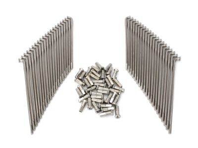 16in. Heavy Duty Spokes - Stainless Steel. Fits Original Style H-D Deep Drop Center Rim when used in conjunction with 1997up H-D style Rear Hub or H-D Style Wide Glide Front Hub.