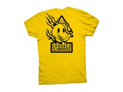 Crooked Clubhouse Yellow Happy Short Sleeve Tee. Medium.