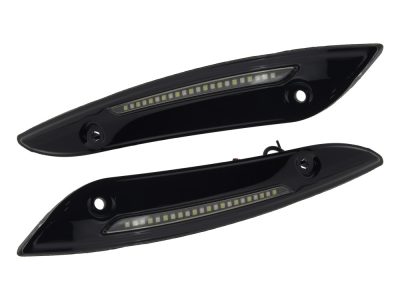 LED Dynamic Windshield Trim - Smoke Lens, Black Housing. With Sequential Amber Turn, White Run. Fits Road Glide 2015-2023