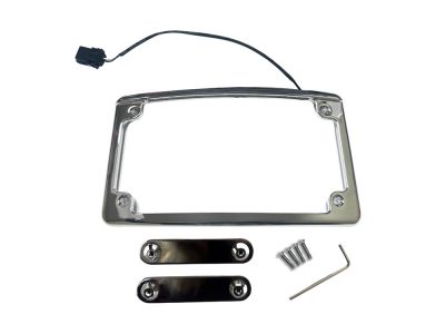 Curved Number Plate Frame with Number Plate Light Only - Chrome. Fits CVO Touring 2023up & Street Glide & Road Glide 2024up