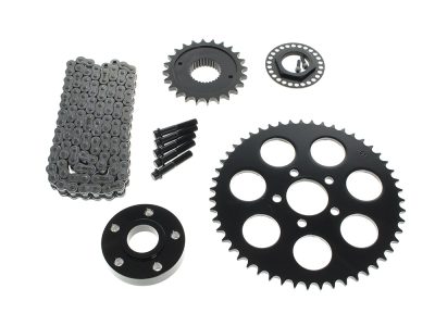 Rear Drive Belt to Chain Conversion. Fits Dyna 2006-2017. 51T Black Rear Sprocket. Final Drive Ratio = 2.04:1