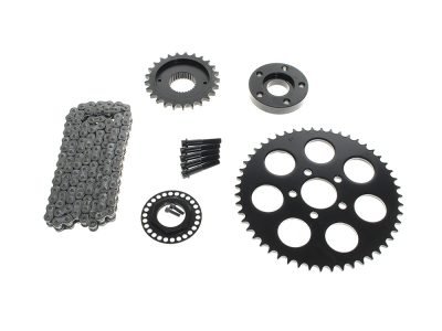 Rear Drive Belt to Chain Conversion. Fits M8 Softail 2018up with 180mm Rear Tyre. 51T Black Rear Sprocket. Final Drive Ratio = 2.04:1