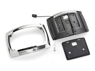 Curved Number Plate Frame with Number Plate Light Only - Chrome. Fits CVO Touring 2023up & Street Glide & Road Glide 2024up