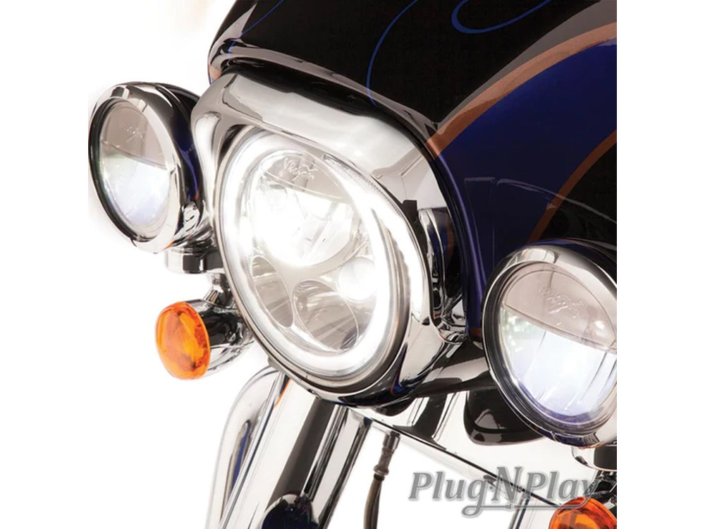 Fang LED Headlight Bezel with Amber Turn Signals & White Running Lights - Chrome. Fits Touring 2014-2023 - Image 2