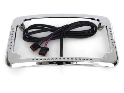 Curved Slick Signal Run, Turn, Brake & Number Plate Frame - Chrome. Fits Softail 2018up.
