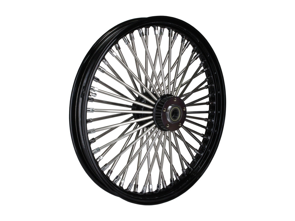 21in. x 2.15in. Mammoth Fat Spoke Front Wheel - Gloss Black & Chrome. Fits Mid Glide Dyna 2012-2017 & FX Softail 2018up.