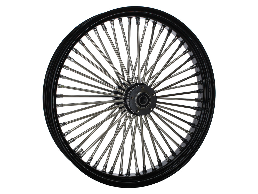 23in. x 3.5in. Mammoth Fat Spoke Front Wheel - Gloss Black & Chrome. Fits Touring 2008up.