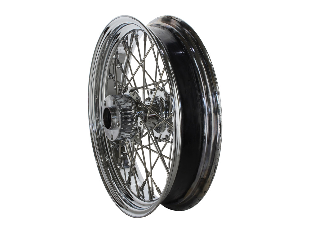 16in. x 3.5in. Rear 40 Spoke Cross Laced Wheel - Chrome. Fits Softail 1986-1999, Dyna 1991-1999, FXR 1986-1994 & Sportster 1986-1999. - Image 2