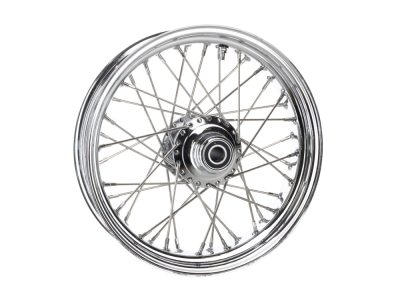 16in. x 3.5in. Front 40 Spoke Cross Laced Wheel - Chrome. Fits Softail Heritage 2007-2010, Deluxe 2007-2010 & Fatboy 2008-2010