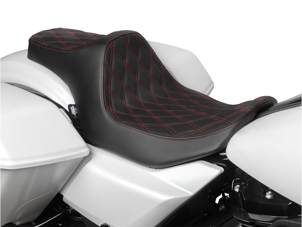 Predator 3 Dual Seat with Red Double Diamond Lattice Stitch. Fits CVO Touring 2023up, Street Glide & Road Glide 2024up, Touring 2025up - Image 3