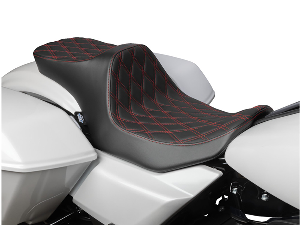 Predator 3, 2up Dual Seat with Red Double Diamond Lattice Stitch. Fits CVO Touring 2023up, Street Glide & Road Glide 2024up, Touring 2025up - Image 3