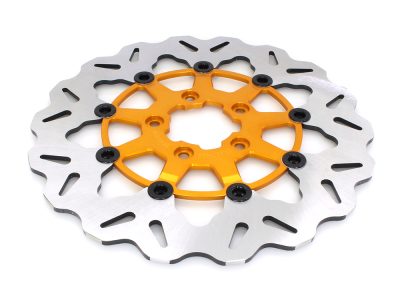 11.8in. Front Wave Floating Disc Rotor with Gold Carrier. Fits Dyna 2006-2017, Softail 2015up, Sportster 2014-2021 & Some Touring 2008-2023