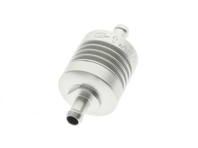 Washable Mini Inline Fuel Filter. 5/16in. Hose x 1.5in. long. Billet Aluminium.