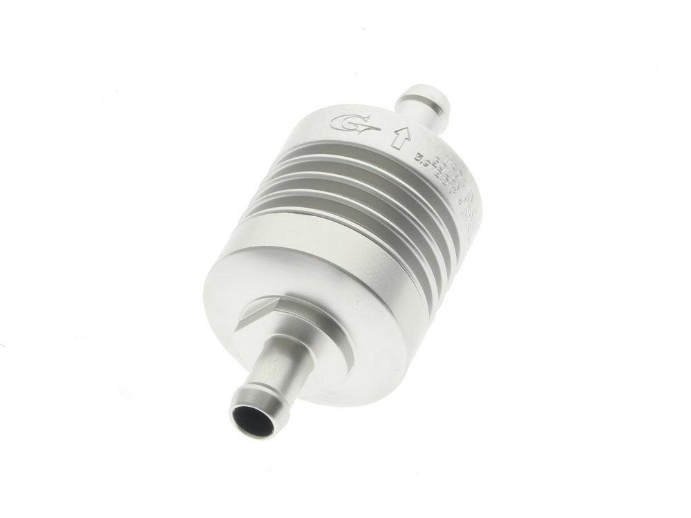 Washable Mini Inline Fuel Filter. 5/16in. Hose x 1.5in. long. Billet Aluminium.