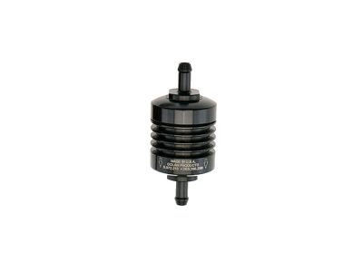 Washable Mini Inline Fuel Filter. 5/16in. Hose x 1.5in. long. Black Billet Aluminium.