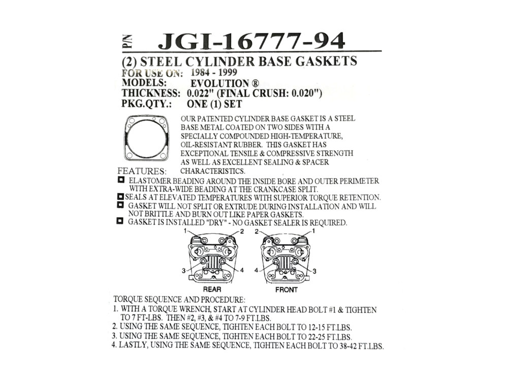0.020in. Thick Cylinder Base Gaskets. Fits Evolution Big Twin 1984-1999. - Image 2
