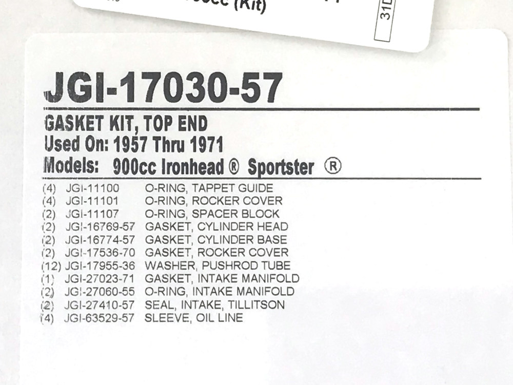 Top End Gasket Kit. Fits Sportster 1957-1971 with 900cc Ironhead Engine. - Image 2