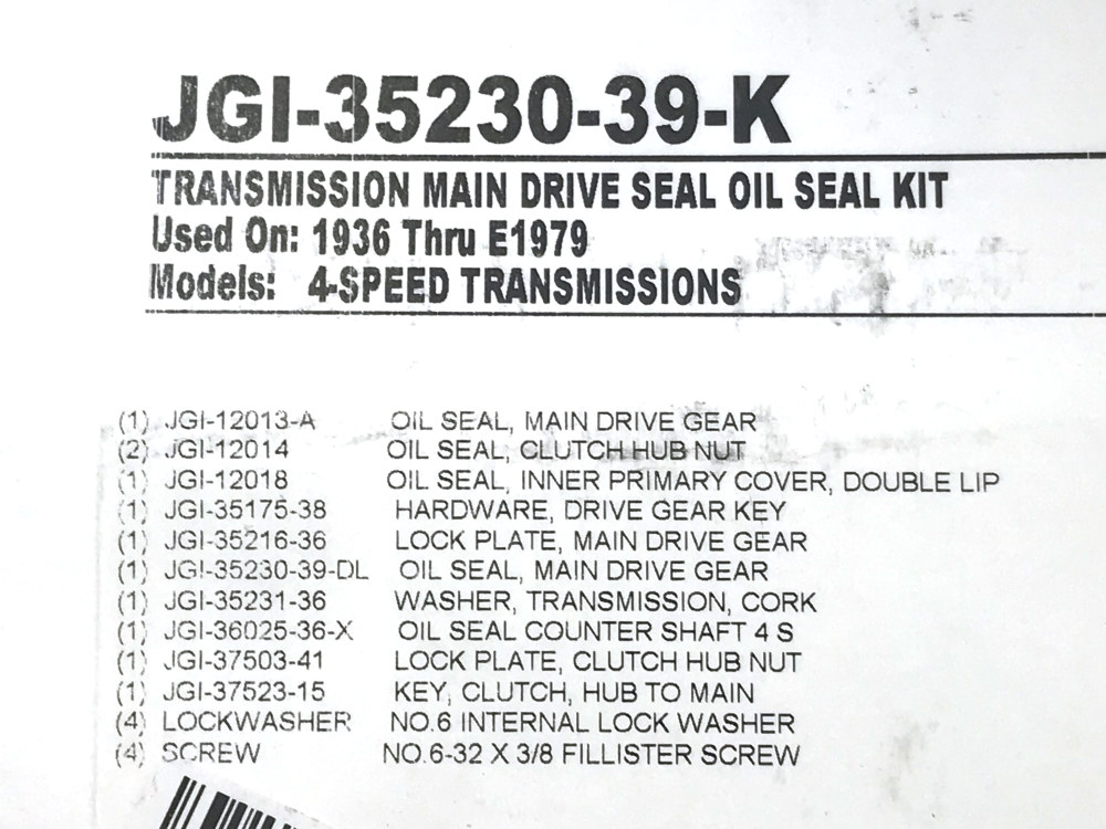Transmission Main Shaft Seal Kit. Fits Big Twin 1936-1979. - Image 2