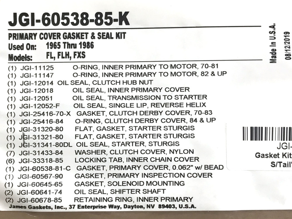 Primary Cover Gasket Kit. Fits 4Spd Big Twin 1965-1986 & Softail 1984-1988. - Image 2