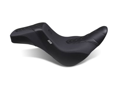 Squareback Signature Series Seat - Black with Gun Metal Thread. Fits Sport Glide & Low Rider 2018up, Low Rider S 2020up & Low Rider ST 2022up.