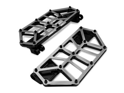 NXL FloorBoards - Black & Stainless. Fits Touring 1980up, FL Softail 1986-2017 & Dyna Switchback 2012-2016