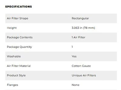 High-Flow Air Filter Element. Fits Indian Cruiser 2022up