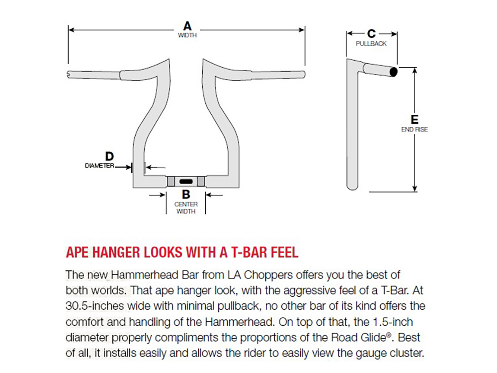 12in. x 1-1/2in. Hammerhead Handlebar - Gloss Black. Fits Road Glide 2015-2023 & Road King Special 2017up - Image 2