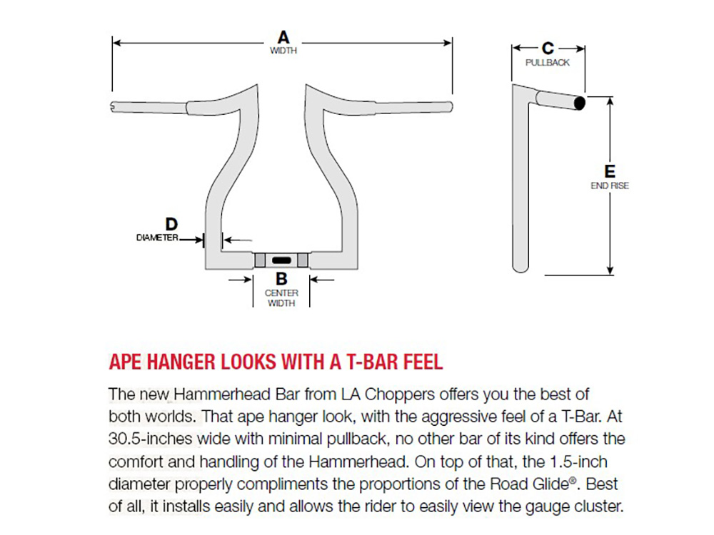16in. x 1-1/2in. Hammerhead Handlebar - Gloss Black. Fits Road Glide 2015-2023 & Road King Special 2017up - Image 2
