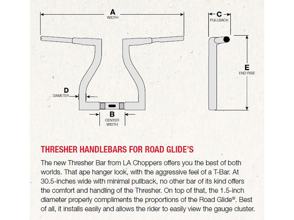 12in. x 1-1/2in. Thresher Handlebar - Gloss Black. Fits Road Glide 2015-2023 & Road King Special 2017up - Image 2