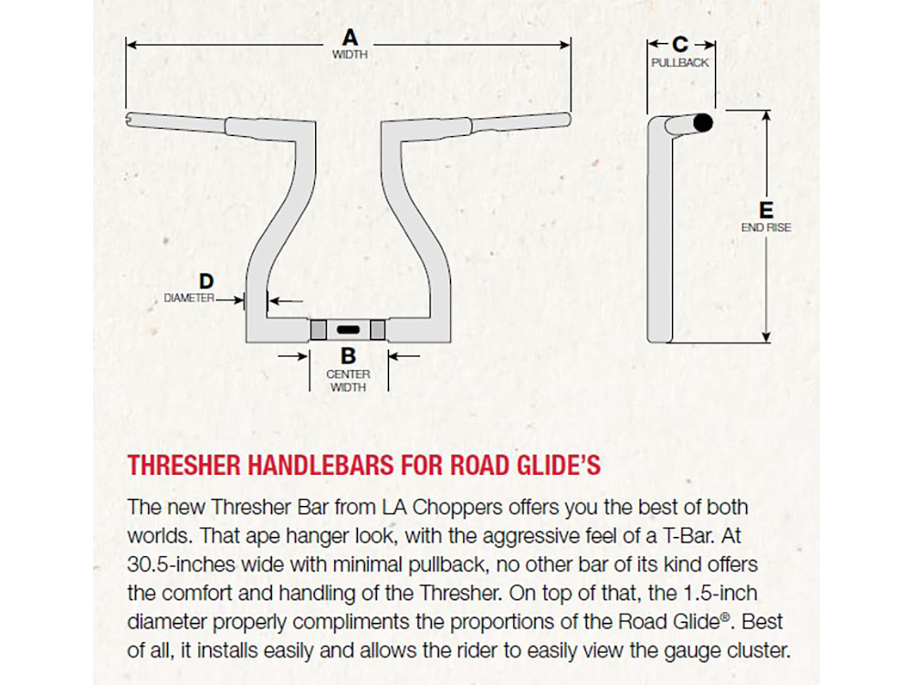 16in. x 1-1/2in. Thresher Handlebar - Gloss Black. Fits Road Glide 2015-2023 & Road King Special 2017up - Image 2