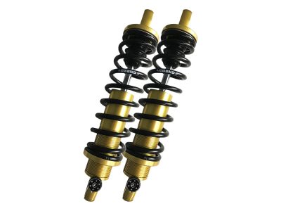 REVO-A Series, 12in. Adjustable Rear Shock Absorbers - Gold. Fits Dyna 1991-2017.