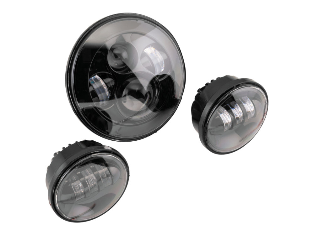 7in. HeadLight & 4.5in. Passing Lamps (2) Insert Bundle - Black. Fits H-D with 7in. Headlights & 4.5in. Passing Lamps.