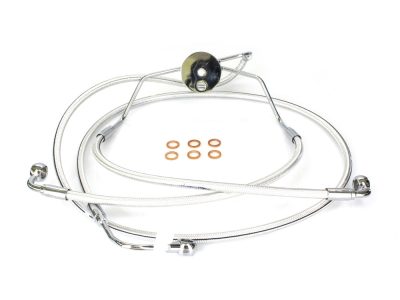 Lower Front Brake Line Assembley with T-Piece - Sterling Chromite. Fits Touring 2008-2013 with ABS & Dual Front Calipers.