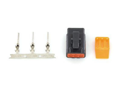 DTM 3-Position Deutsch Plug with (3) Stamped Terminals & Wedgelock - Black.