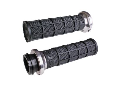 Hart-Luck Full Waffle Lock-On Handgrips - Silver. Fits Big Twin 2008-2024 with Throttle-by-Wire