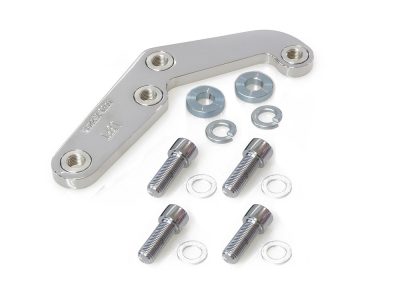 Left Hand Front Caliper Mount - Chrome. Fits Big Twin & Sportster 1984-1999 Models with Narrow Glide Front End & Spoke wheel.