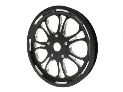 66 Tooth x 1in. wide Paramount Pulley - Black Contrast Cut Platinum. Fits Softail 2012up, Softail 2007up with 150 Rear Tyre & Touring 2007-2008.