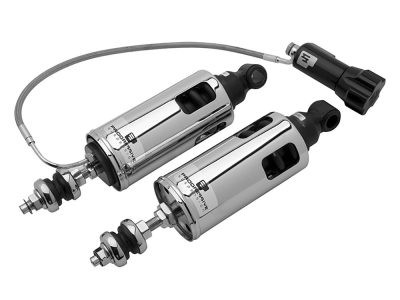 422 Series, Heavy Duty Spring Rate Rear Shock Absorbers with Remote Adjustable Preload - Chrome. Fits Softail  2000-2017.