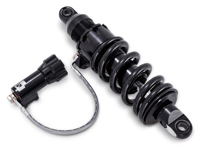 465 Series, 12.2in. Rear Shock Absorber with Remote Adjustable Preload & Heavy Duty Spring Rate - Black. Fits Softail 2018up.