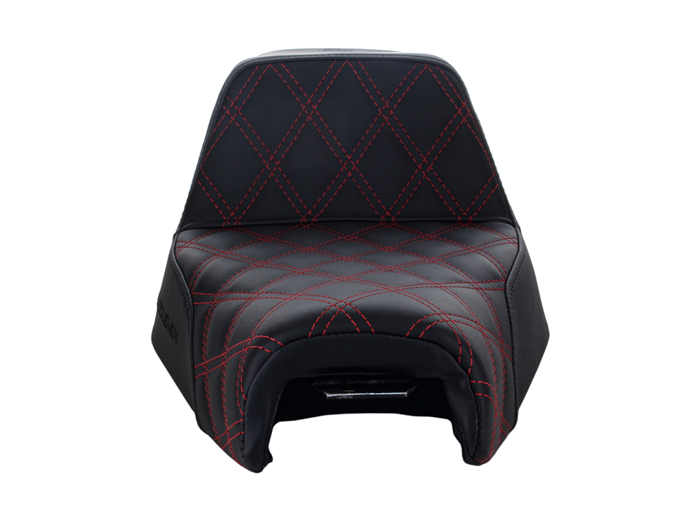 Step-Up LS Dual Seat with Red Double Diamond Lattice Stitch. Fits Sportster 2004-2021 with 4.5 Gallon Fuel Tank. - Image 2