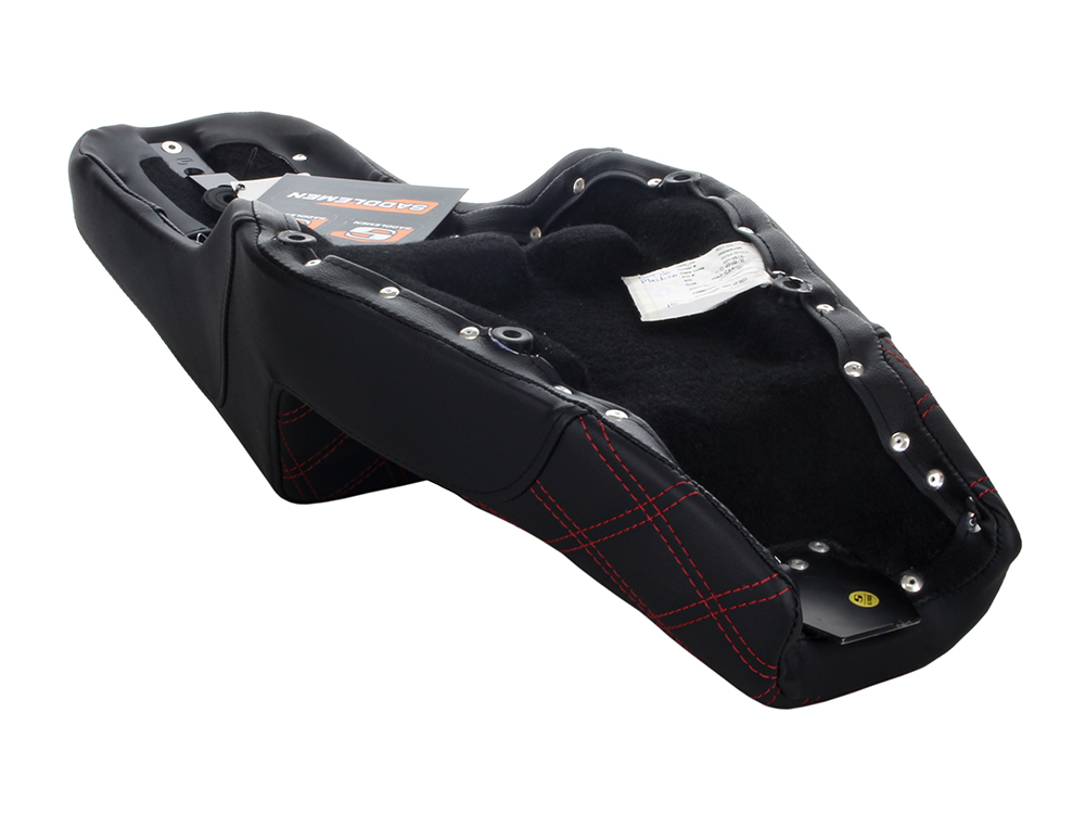 Step-Up LS Dual Seat with Red Double Diamond Lattice Stitch. Fits Sportster 2004-2021 with 4.5 Gallon Fuel Tank. - Image 4