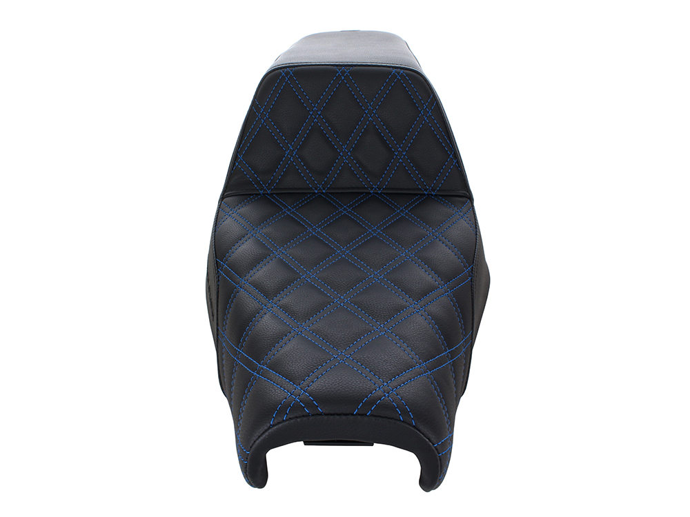 Step-Up LS Dual Seat with Blue Double Diamond Lattice Stitch. Fits Sportster 2004-2021 with 3.3 Gallon Fuel Tank. - Image 2